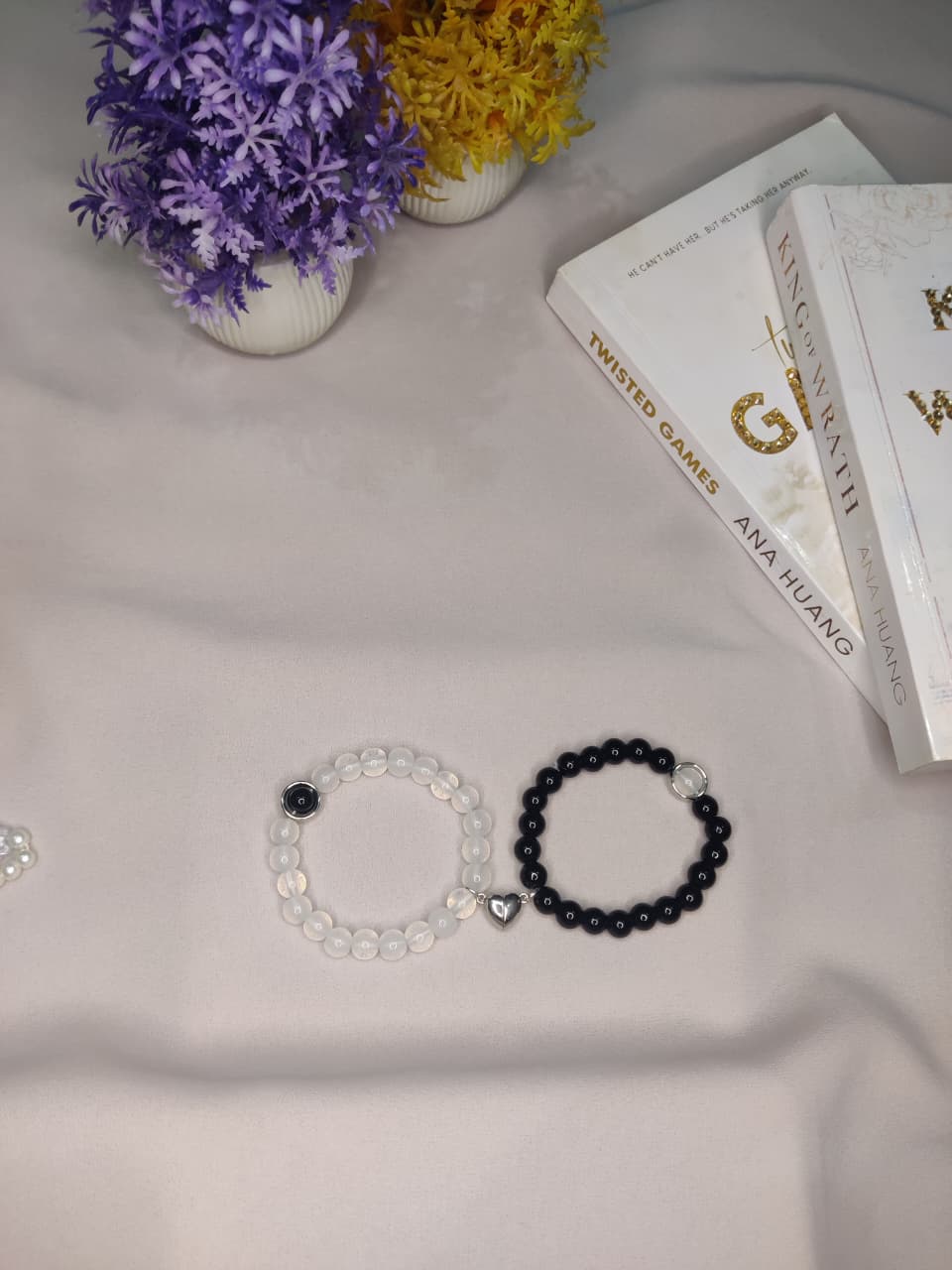 Black  and White Heart Magnet Pair