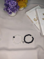 Black  and White Heart Magnet Pair