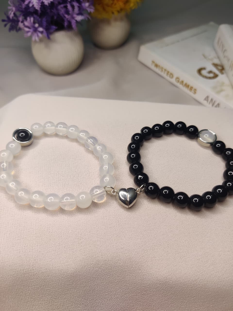 Black  and White Heart Magnet Pair