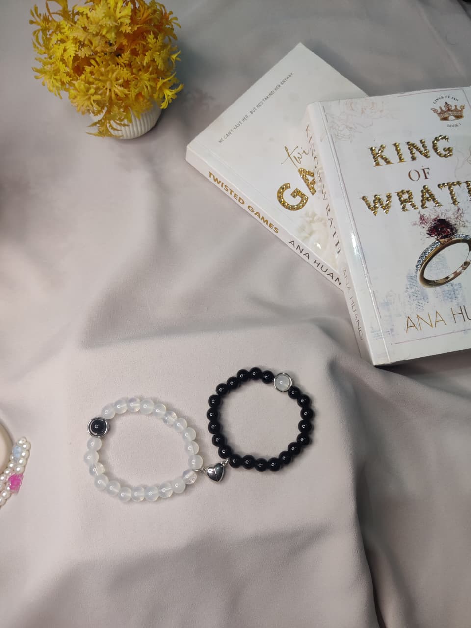 Black  and White Heart Magnet Pair