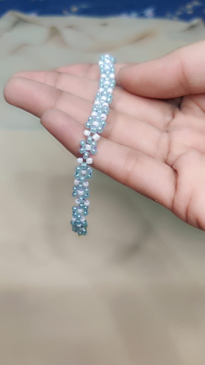 Blue Beaded Flower Bracelet