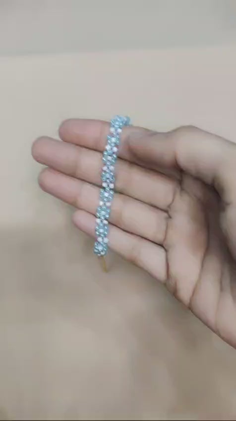 Blue Beaded Flower Bracelet