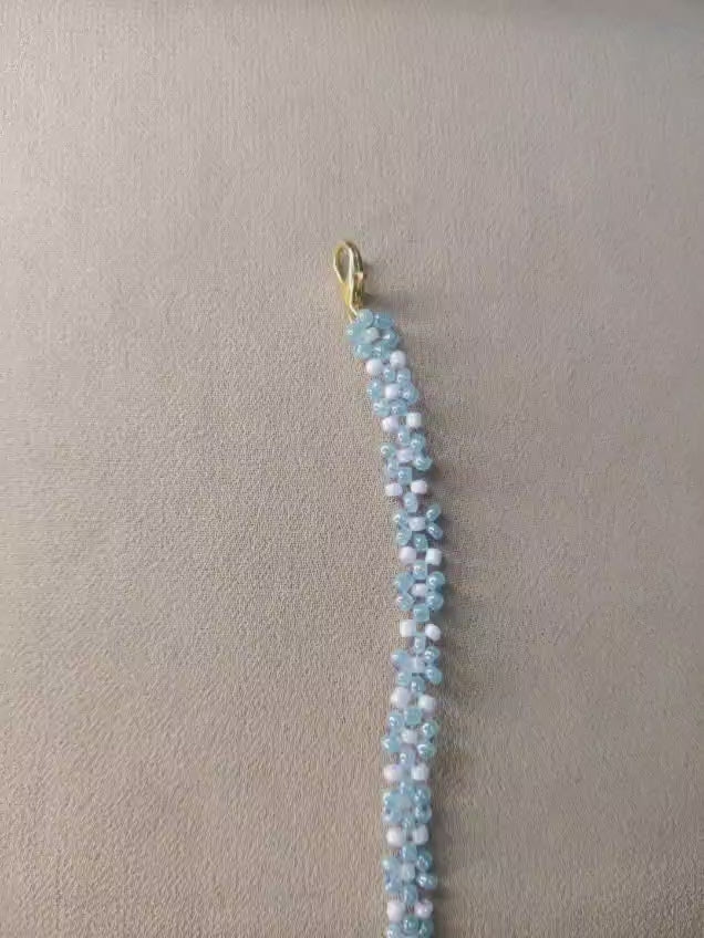 Blue Beaded Flower Bracelet